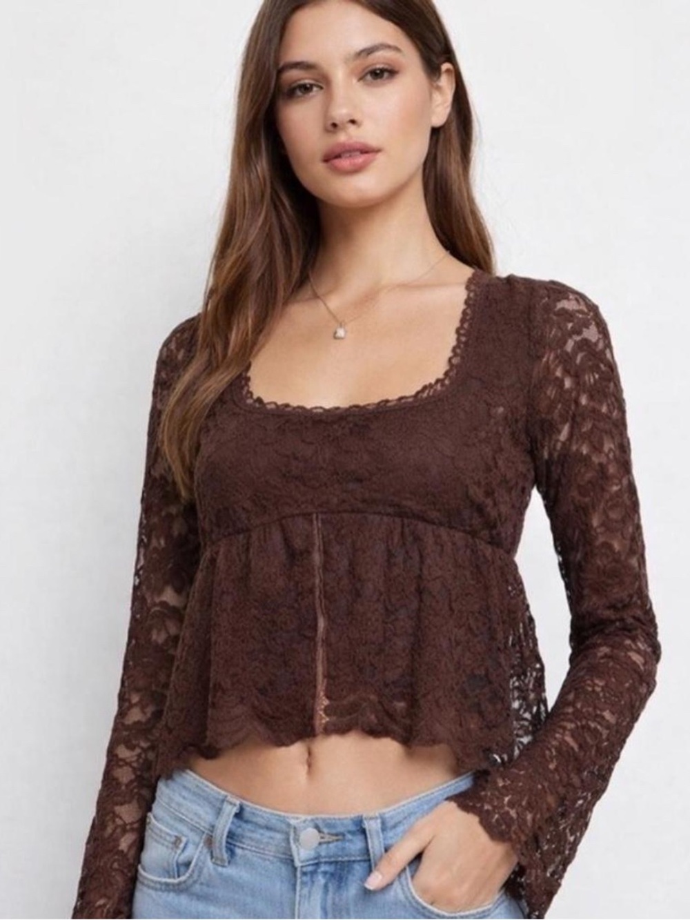 NWOT Rue21 Women's Lace Long-Sleeve Top - Brown